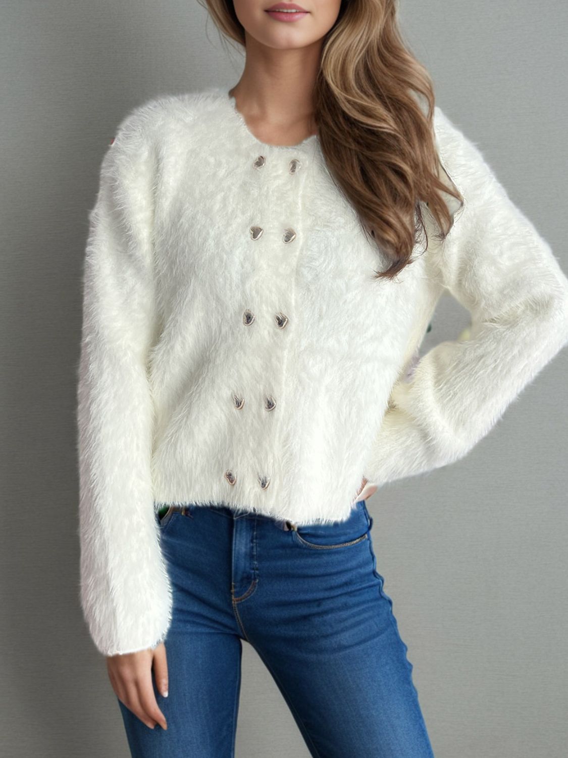 Fuzzy Button-Up Cardigan | Soft Textured Knit | Cropped Length | Casual Chic Layer