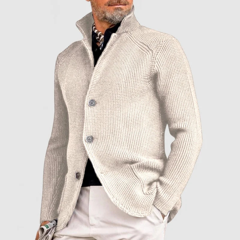 Men’s Ribbed Knit Button-Up Cardigan | Smart Casual Shawl Collar Sweater