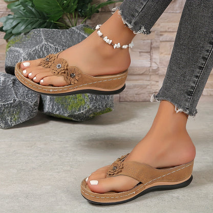 Floral Embellished Flip-Flop Sandals | Cushioned Sole | Casual Summer Comfort