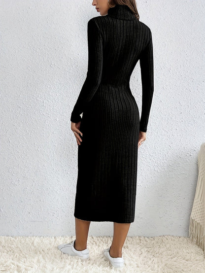 Ribbed Knit Maxi Dress | Elegant Side Slit | Soft Stretch Fabric | Winter to Spring Style