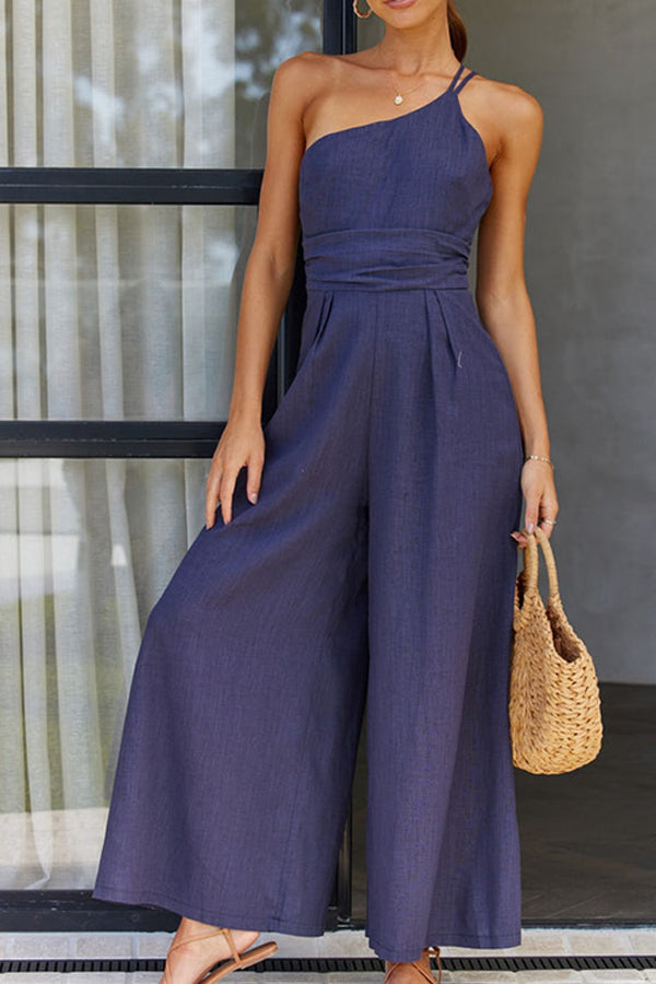 Linen-Blend Wide-Leg Jumpsuit | Spaghetti Strap | Relaxed Summer Fit