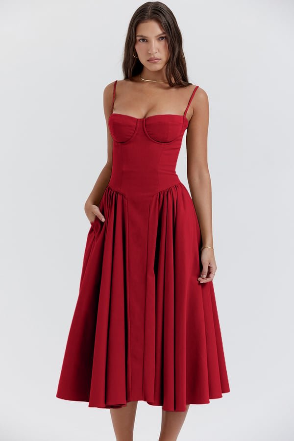 Bustier Midi Dress | Fit-and-Flare Silhouette | Soft Cotton Blend