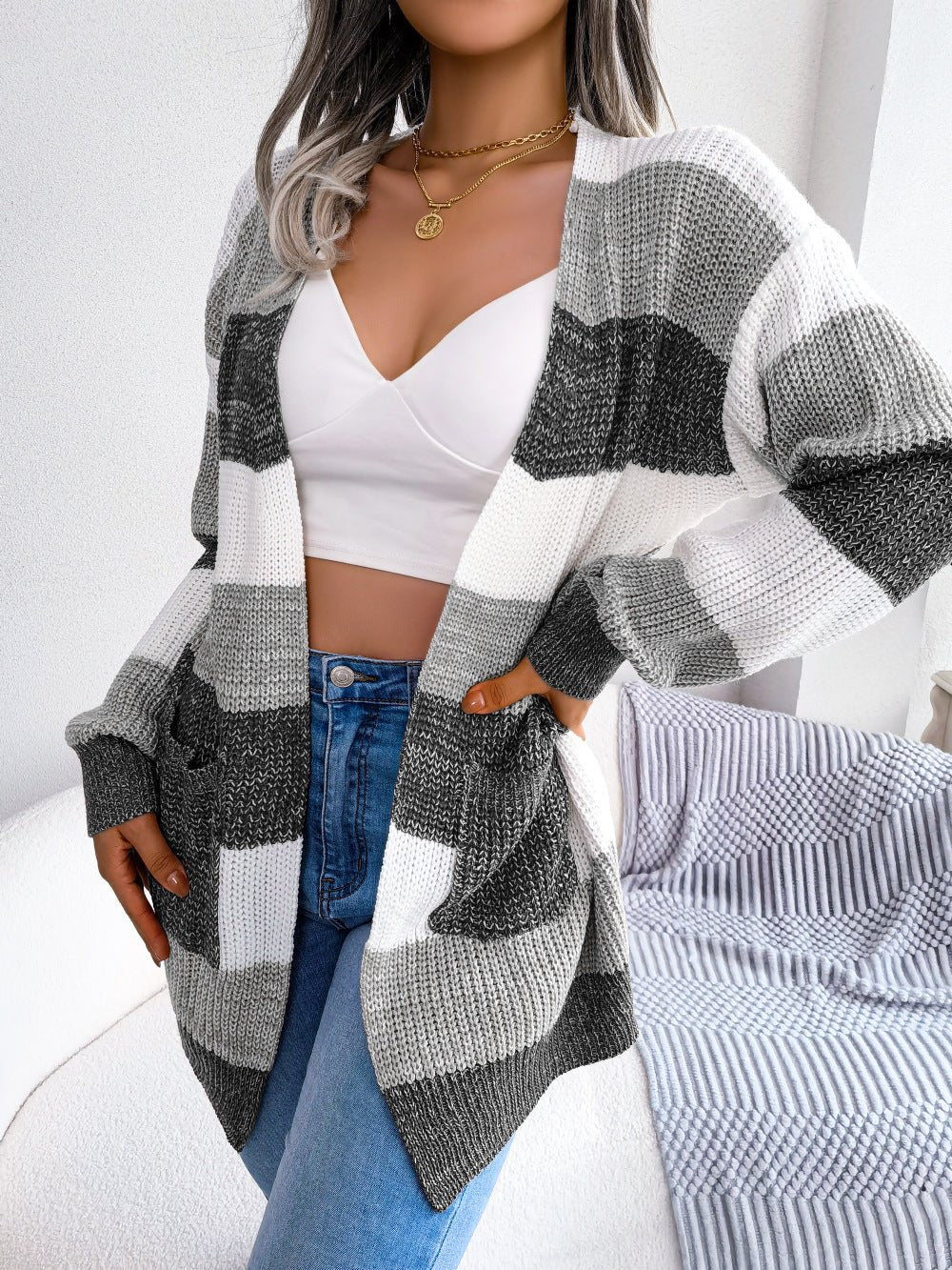 Striped Open-Front Cardigan | Knitted & Relaxed Fit | Everyday Comfort