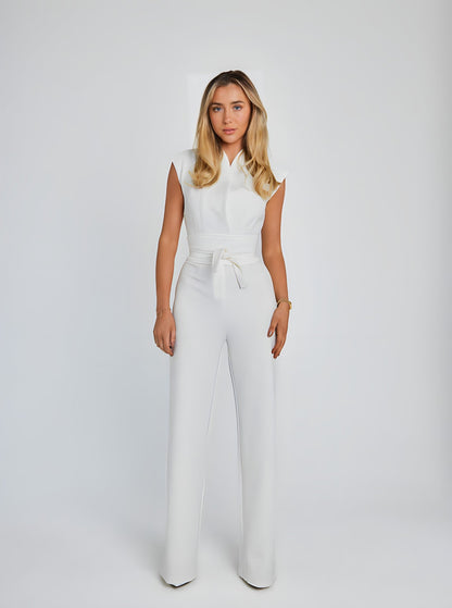 Sleeveless Jumpsuit | Belted Wide-Leg Tailored One-Piece | Chic Formal Daywear