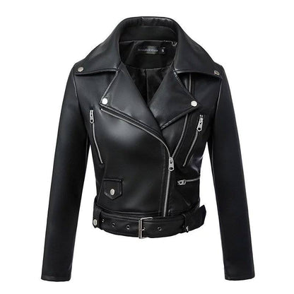 Cropped PU Leather Moto Jacket | Sleek & Edgy Style | Belted Waist | Modern Outerwear