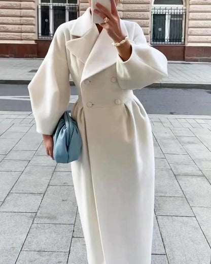Elegant Long Wool Blend Coat | Belted Waist | Timeless Style | Sophisticated Outerwear