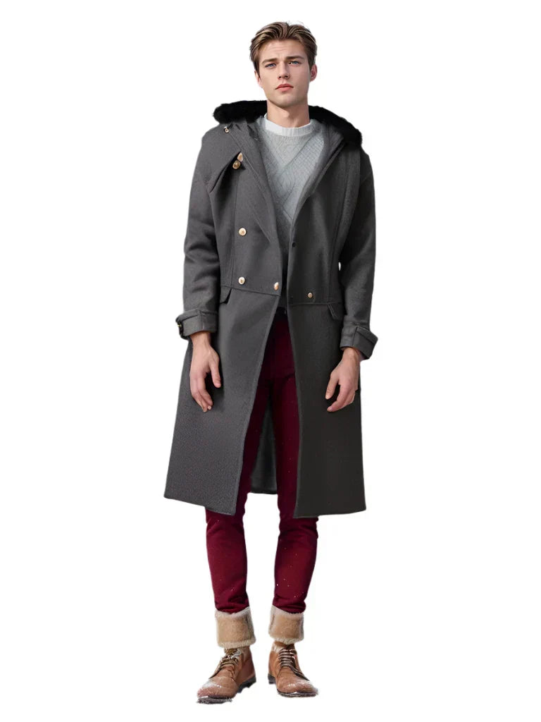 Double-Breasted Wool Overcoat | Faux Fur Collar & Winter Elegance