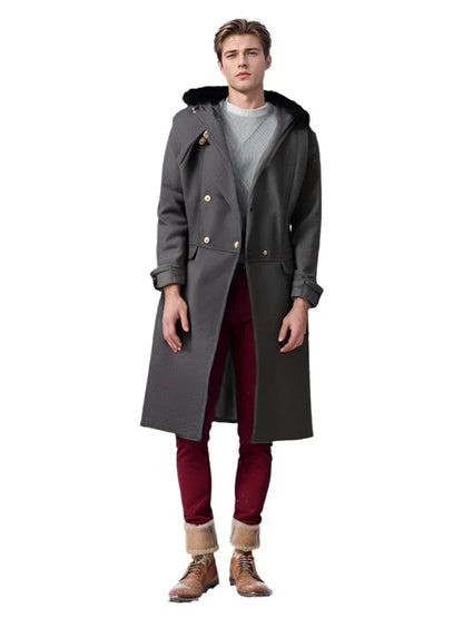 Double-Breasted Wool Overcoat | Faux Fur Collar & Winter Elegance