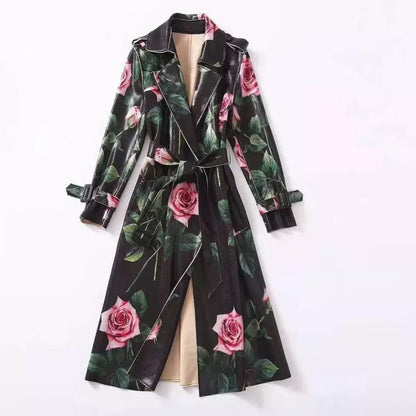 Floral Print Longline Trench Coat | Belted Waist | Statement Outerwear | Elegant Design