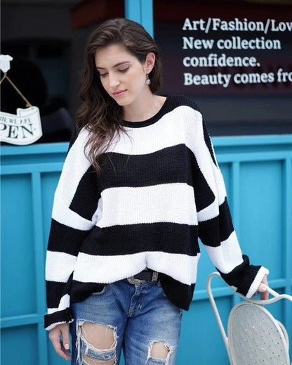 Oversized Striped Sweater | Cozy Knitwear | Cotton Blend | Casual Chic