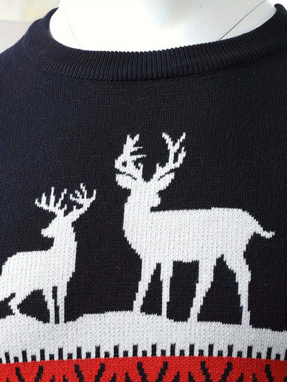 Men’s Holiday Reindeer Sweater | Festive Knit Crewneck | Winter Party Pullover