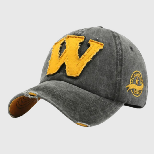 Men’s Vintage Washed Cap | Embroidered Letter Patch Adjustable Hat