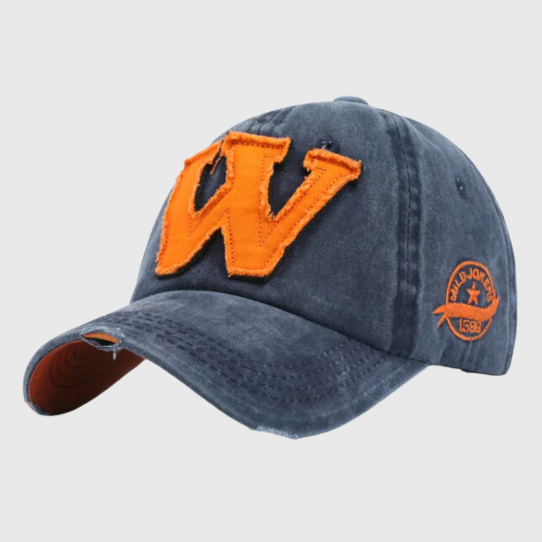 Men’s Vintage Washed Cap | Embroidered Letter Patch Adjustable Hat