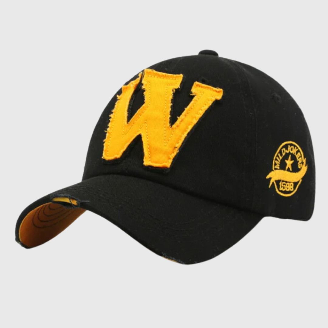 Men’s Vintage Washed Cap | Embroidered Letter Patch Adjustable Hat