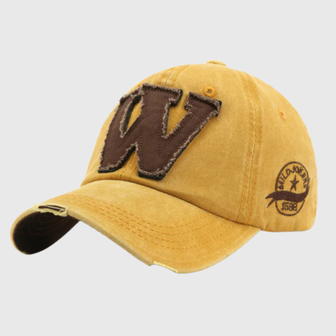 Men’s Vintage Washed Cap | Embroidered Letter Patch Adjustable Hat