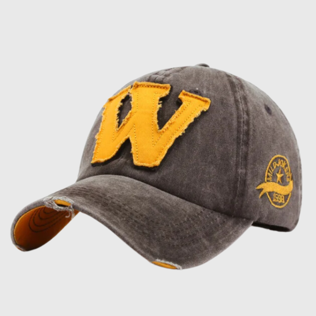 Men’s Vintage Washed Cap | Embroidered Letter Patch Adjustable Hat