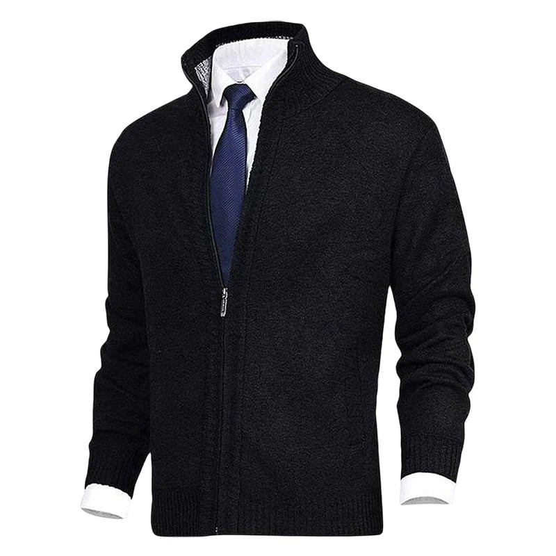 Men’s Full-Zip Textured Knit Jacket | Stand Collar Sweater Jacket | Smart-Casual Layering Piece