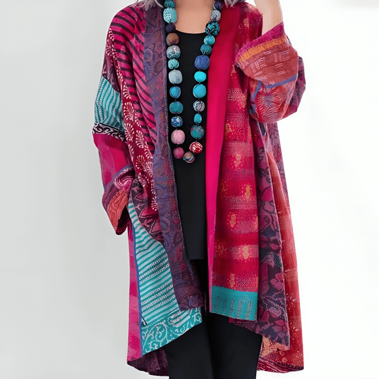 Boho Patchwork Cardigan | Lightweight Open Front | Multicolour Print