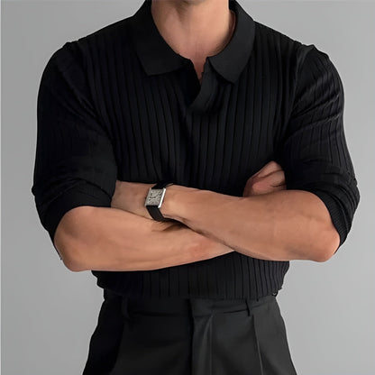 Men’s Ribbed Knit Polo Sweater | Slim Fit | Elevated Smart Casual Long Sleeve