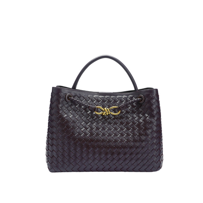 Woven Leather-Look Tote Bag | Gold Knot Detail | Structured Everyday Handbag