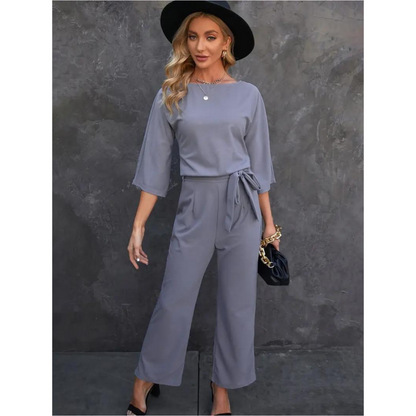 Wide-Leg Belted Jumpsuit | Cropped Sleeve | Modern One-Piece Style