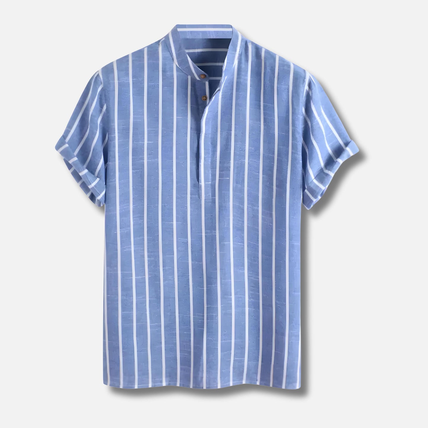 Striped Popover Shirt | Short Sleeve | Band Collar Lightweight Top