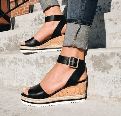 Platform Wedge Sandals | Ankle Strap Design | Cork Sole Base