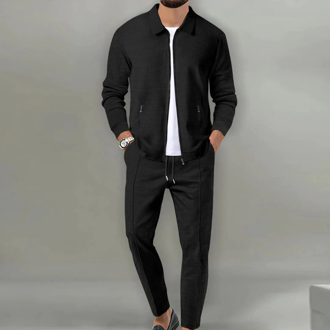 Men’s Zip-Up Knit Lounge Set | 2-Piece Casual Tracksuit | Relaxed Fit