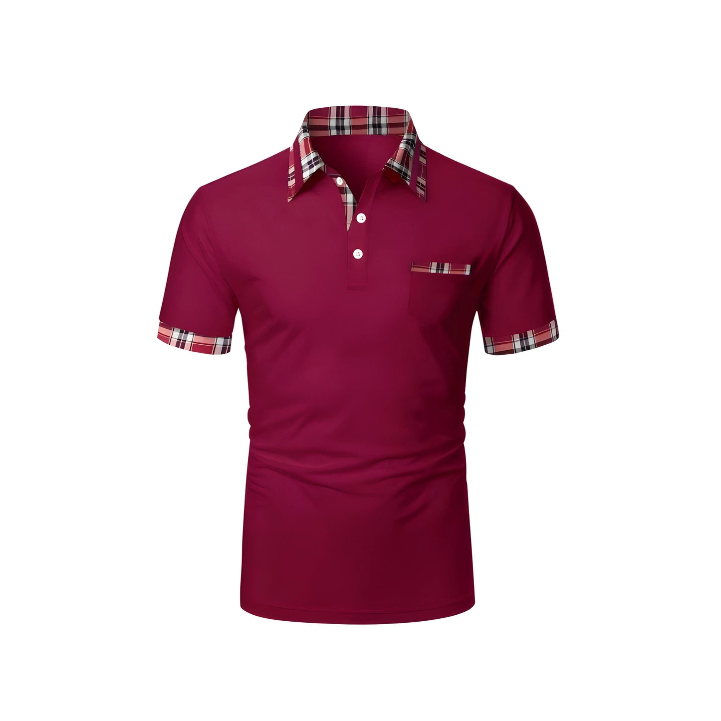 Men’s Polo Shirt with Plaid Trim | Short Sleeve Stretch Cotton | Smart Casual Summer Style