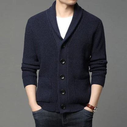 Men’s Shawl Collar Cardigan | Chunky Knit Sweater | Classic Button-Up Layer