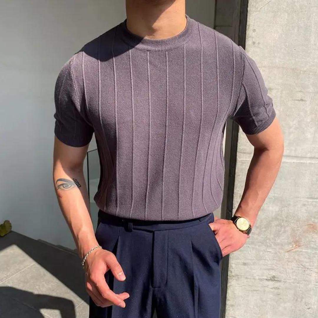 Men’s Ribbed Knit Crew Neck T-Shirt | Slim Fit | Casual Essential
