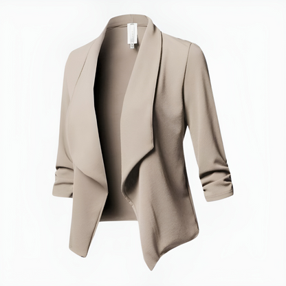 Women's Draped Open-Front Blazer | Lightweight Work Jacket | 3/4 Sleeve Blazer