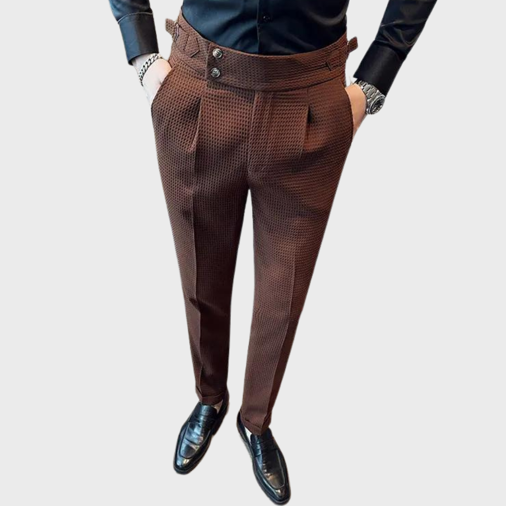 High-Waisted Dress Trousers | Pleated Front with Side Buckle Tabs