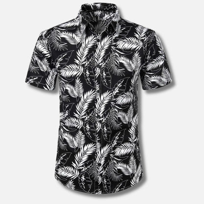 Men's Short Sleeve Button-Up Shirt | Lightweight Cotton Blend | Tropical Floral Print