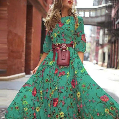 Floral Chiffon Maxi Dress | Cinched Waist | Flowy Silhouette