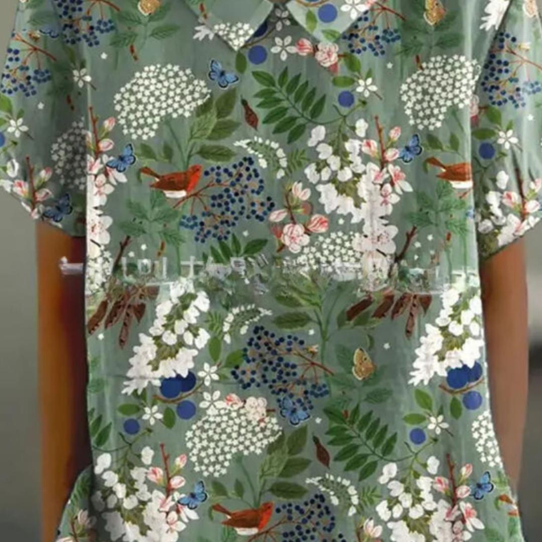 Floral Print Blouse with Peter Pan Collar | Lightweight Cotton Blend | Short Sleeve