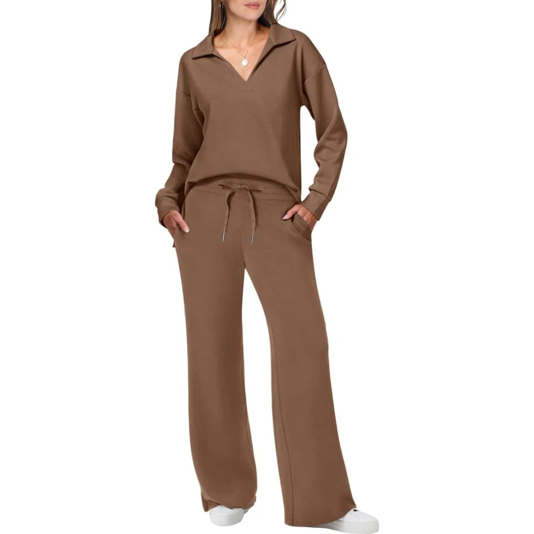 Relaxed Loungewear Set | Collared Pullover & Drawstring Pants | Soft Stretch Knit