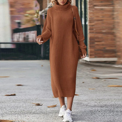 Women’s Turtleneck Sweater Dress | Rib-Knit Midi Pullover | Cozy Long Sleeve Knitwear