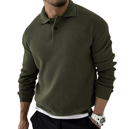 Men's Waffle Knit Polo Sweater | Textured Midweight Layer | Casual Smart Fit