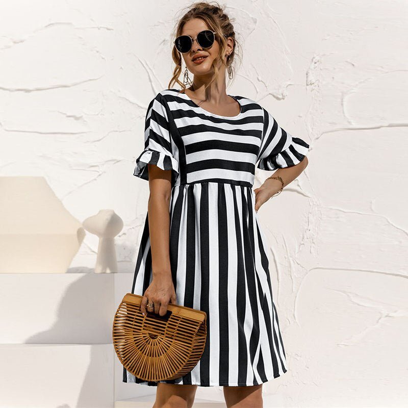 Striped Ruffle Sleeve Dress | Relaxed Fit | Lightweight Cotton