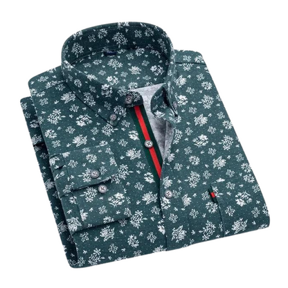 Men’s Printed Dress Shirt | Slim Fit Long Sleeve | Contrast Stripe Placket