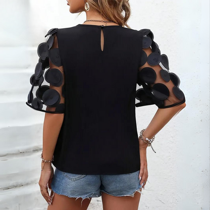 Statement Sleeve Mesh Dot Top | Lightweight Woven | Relaxed Fit