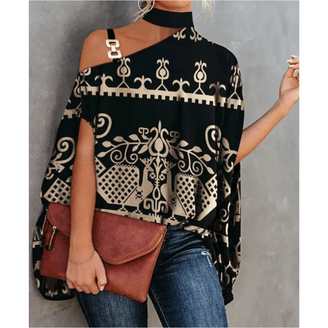 Asymmetrical Blouse | One-Shoulder | Statement Hardware Detail