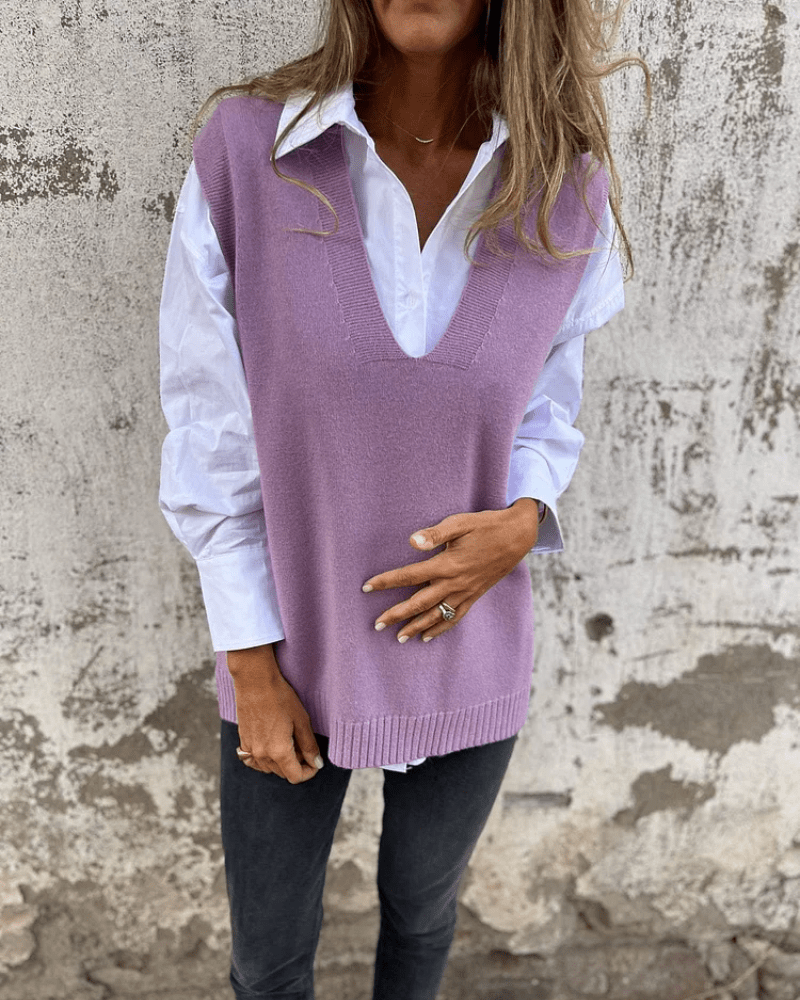 Knit Sweater Vest | Deep V-Neck Sleeveless Pullover for Layering