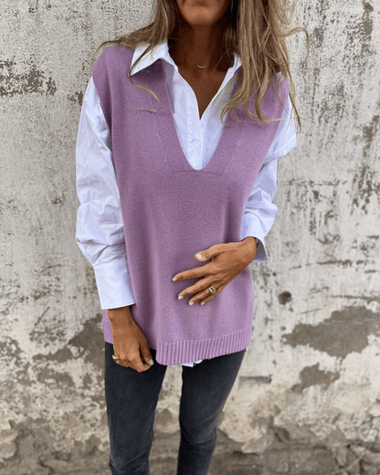 Knit Sweater Vest | Deep V-Neck Sleeveless Pullover for Layering