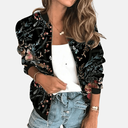 Women's Floral Bomber Jacket | Lightweight Zip-Up with Botanical Print | Casual Layer for Transitional Weather