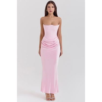 Strapless Satin Gown | Corset Bodice & Draped Skirt | Formal Evening Dress