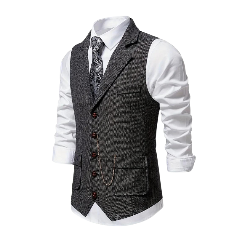 Men’s Tweed Vest | Herringbone Waistcoat | Classic Formal Layer