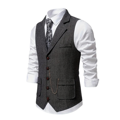 Men’s Tweed Vest | Herringbone Waistcoat | Classic Formal Layer