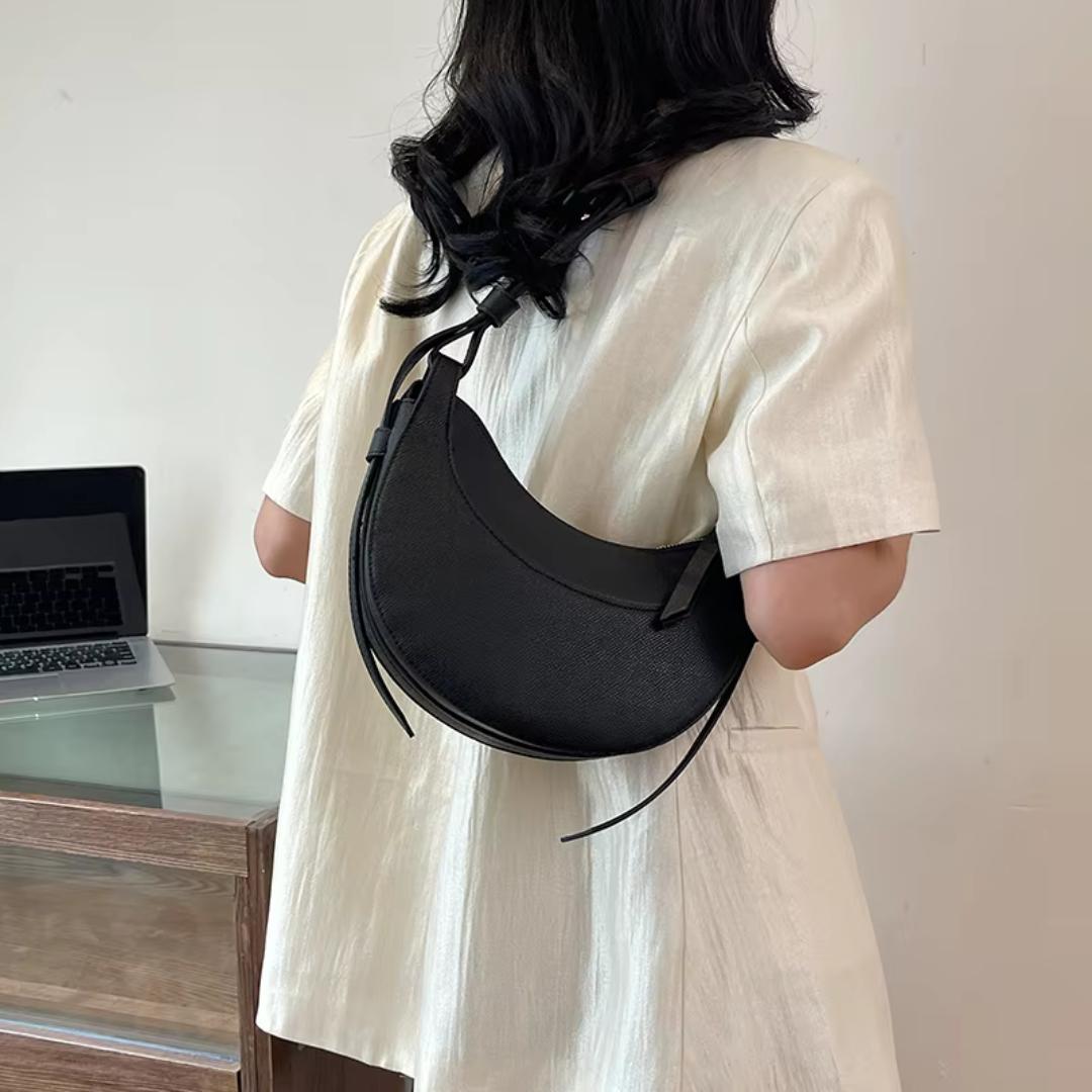 Crescent Shoulder Bag | Adjustable Strap & Zip Pocket | Faux Leather Grain Finish